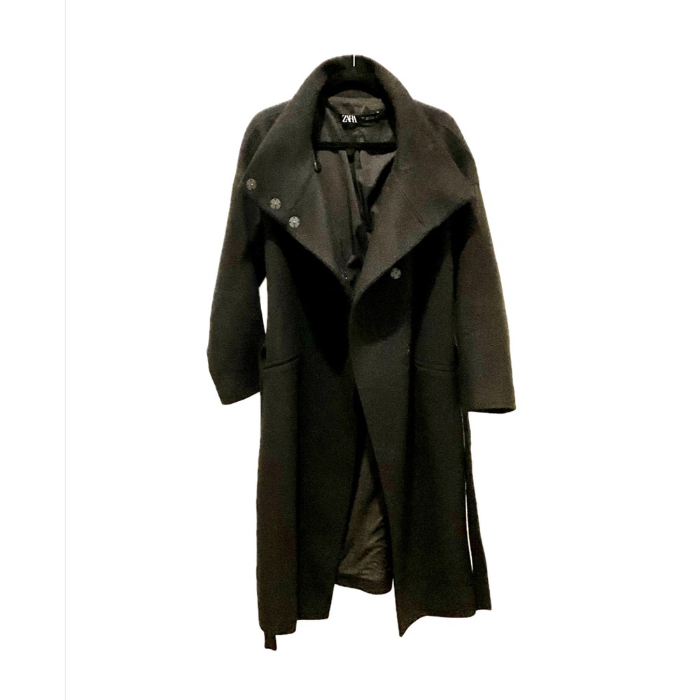 Zara Black Wool-Blend Trench Coat Women's